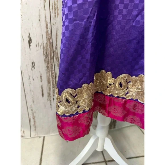 Boho Indian Style Dress Purple/Pink/Teal/Gold Check Measurements - Picture 5 of 6